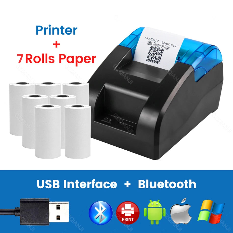 Mini Bluetooth Thermal Printer Wireless UBS Desktop 58Mm Receipt Bill Printers Loyverse POS Free App SII on Android Ios Windows