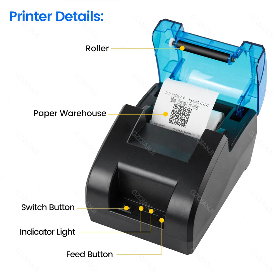 Mini Bluetooth Thermal Printer Wireless UBS Desktop 58Mm Receipt Bill Printers Loyverse POS Free App SII on Android Ios Windows