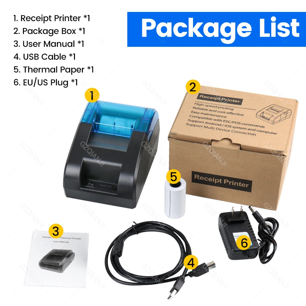 Mini Bluetooth Thermal Printer Wireless UBS Desktop 58Mm Receipt Bill Printers Loyverse POS Free App SII on Android Ios Windows